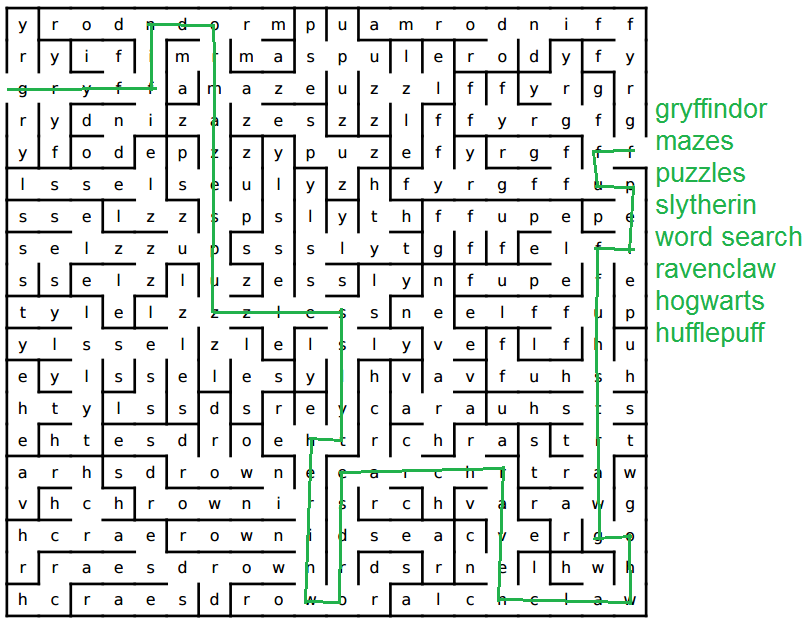Picture shows a sample Word Search Maze