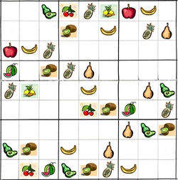 Picture shows a sample Visual Sudoku, where there are fruits instead of numbers