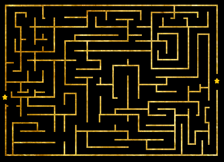 Picture shows a gold maze on a black background