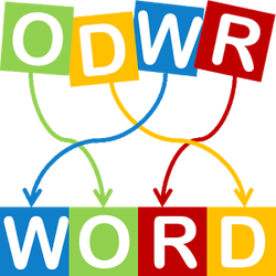 Picture shows an anagram: how the letters O, D, W, and R can be rearranged to spell 'WORD.'
